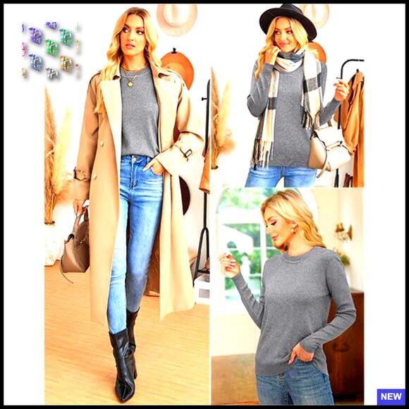 Wool Blend Crew Neck Pullover Sweater Classic Loose Fit Fall Winter Layering - Picture 6 of 7